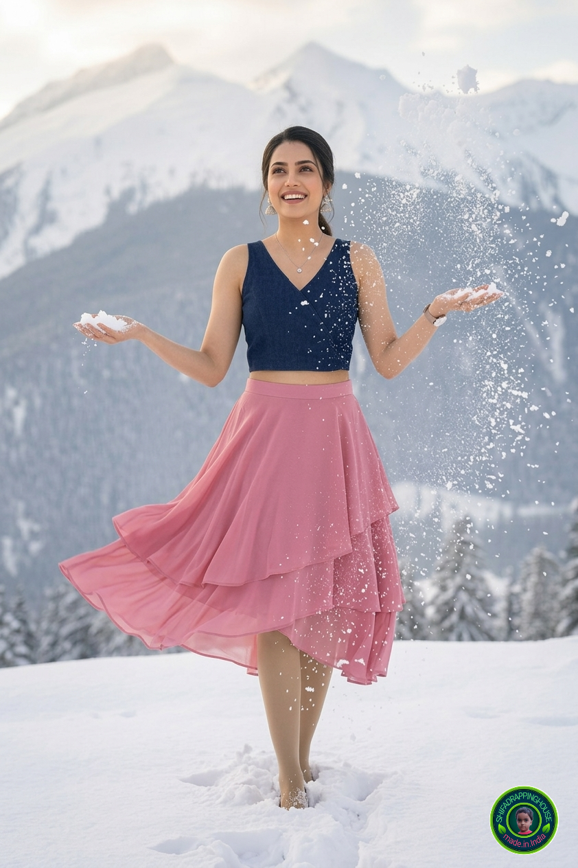 Imperial Crossover Princess Cut Denim Blouse – Royal V-Neck Sleeveless Statement Top