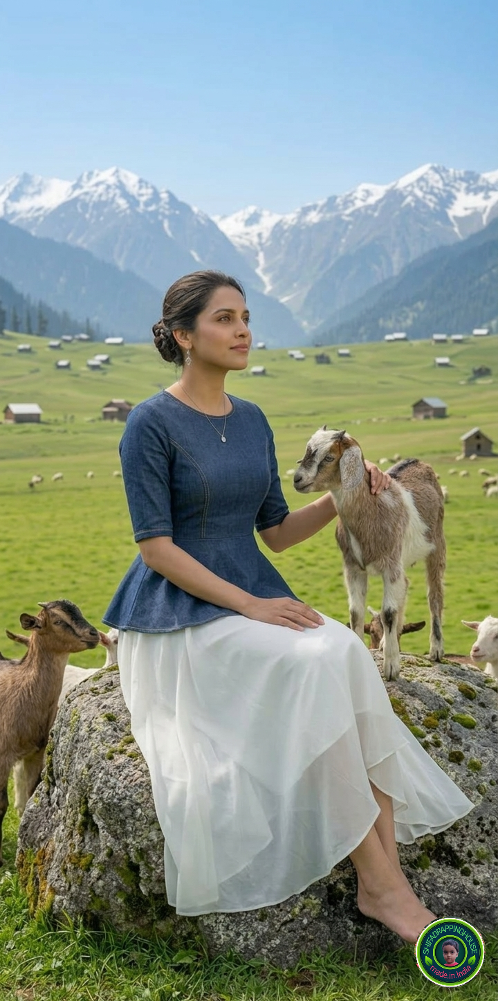 Premium Navy Blue Denim Peplum Top with Princess Cut & Invisible Back Zipper