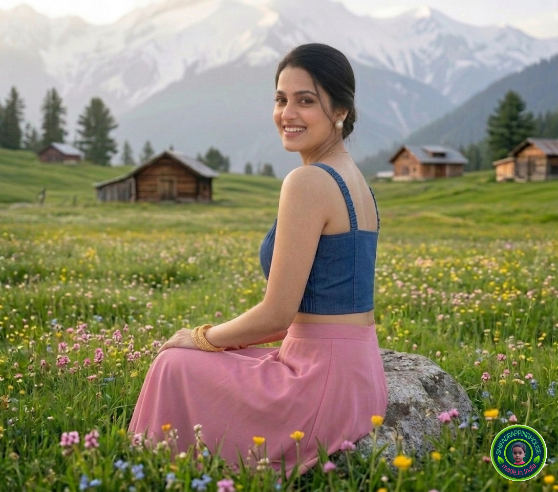 Royal Indigo Gathered Denim Blouse – Elasticated Luxury Crop Top with Concealed Zipper