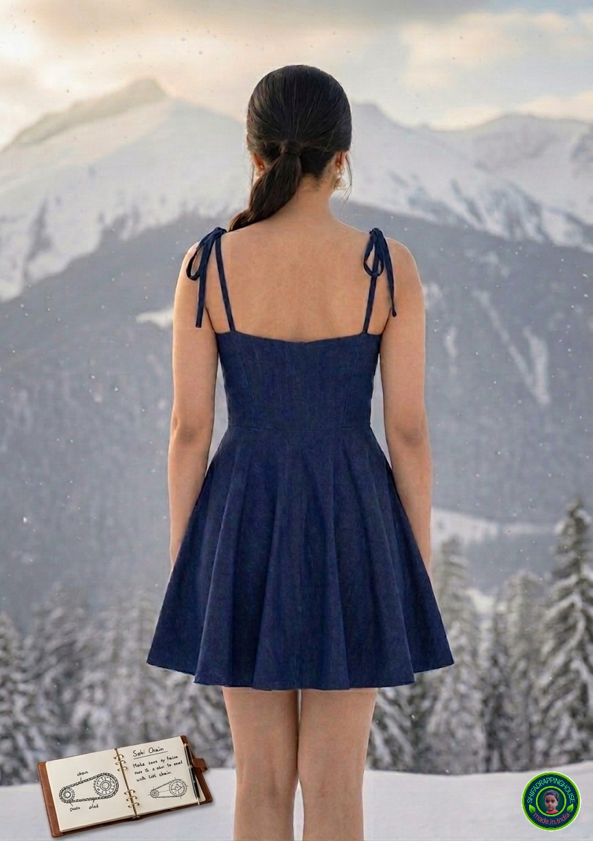 Premium Navy Blue Denim Indo-Western Tunic with Adjustable Shoulder Ties