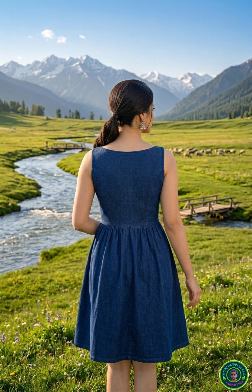 Indigo Denim Indo-Western Flared Tunic – Princess Cut Elegance