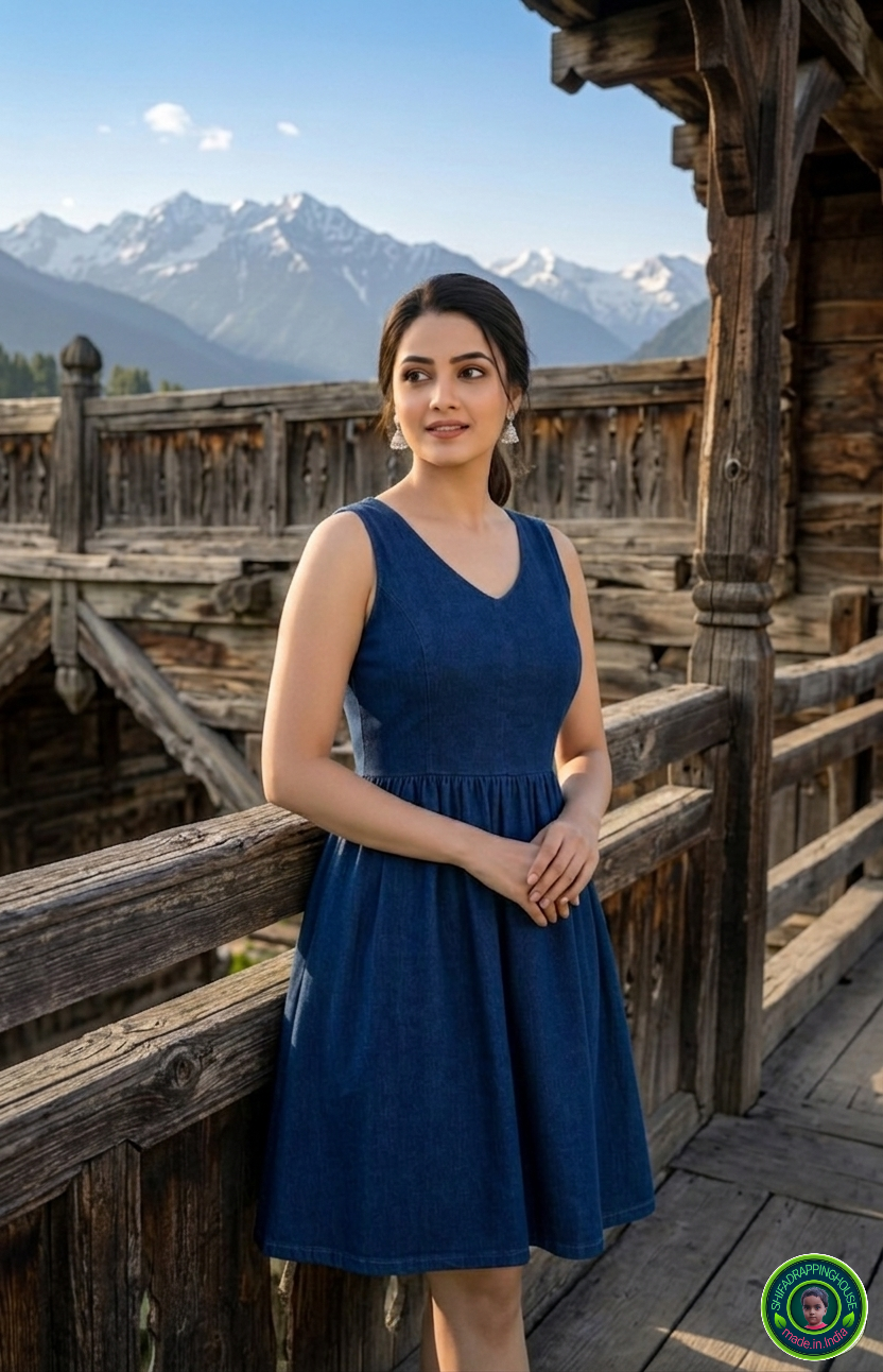 Indigo Denim Indo-Western Flared Tunic – Princess Cut Elegance