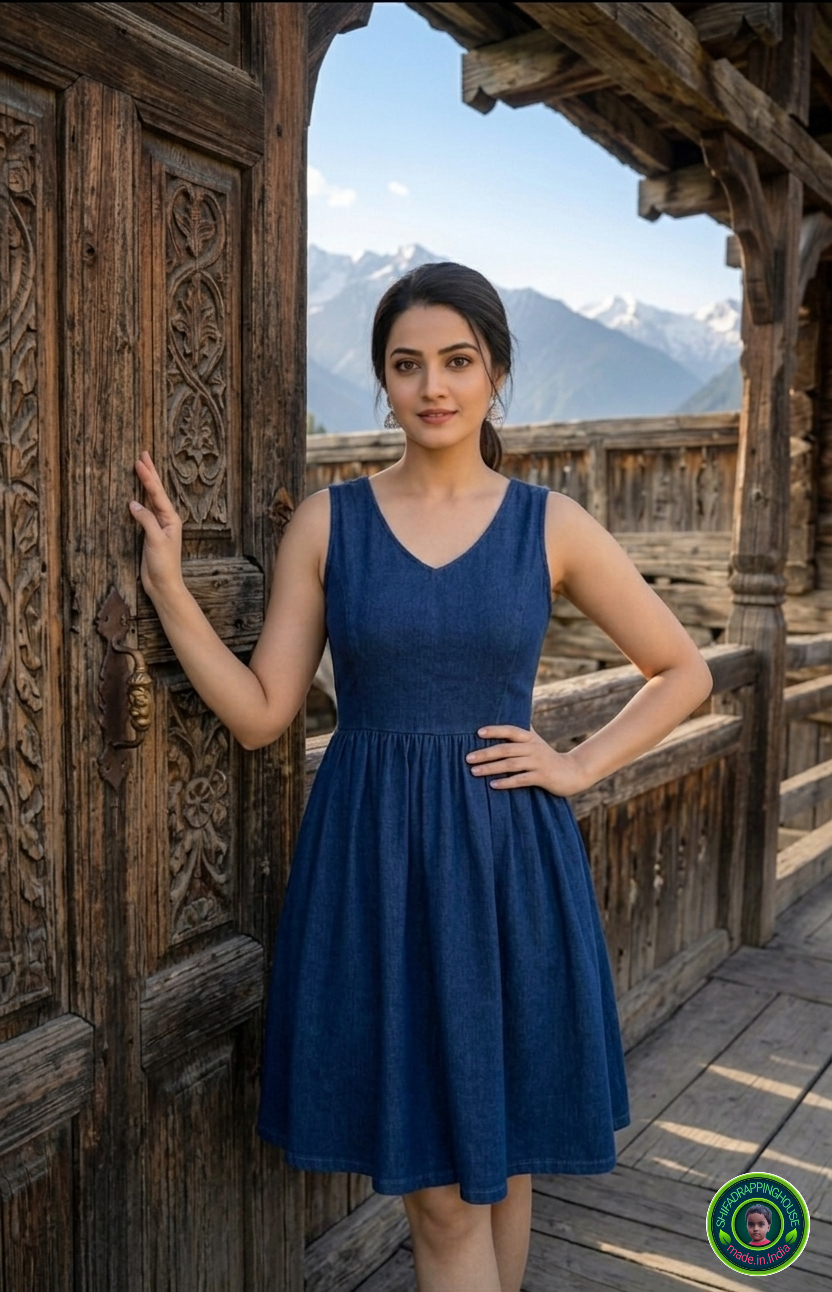 Indigo Denim Indo-Western Flared Tunic – Princess Cut Elegance