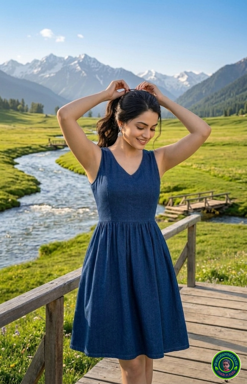 Indigo Denim Indo-Western Flared Tunic – Princess Cut Elegance