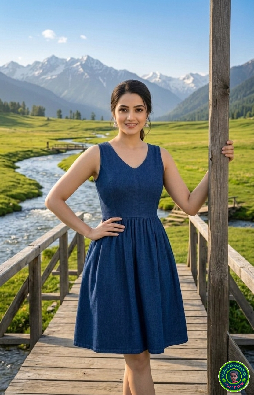 Indigo Denim Indo-Western Flared Tunic – Princess Cut Elegance