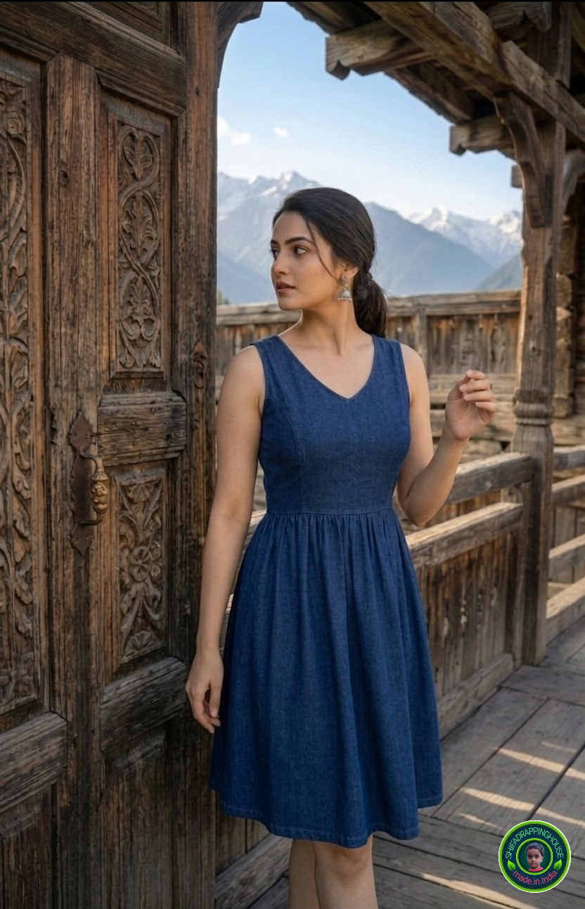 Indigo Denim Indo-Western Flared Tunic – Princess Cut Elegance