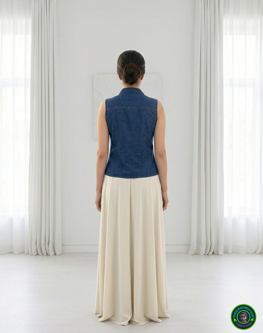 Premium Sleeveless Denim Jacket-Collar Top | Summer '26 Indo-Western Collection