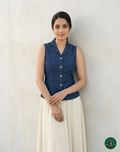 Premium Sleeveless Denim Jacket-Collar Top | Summer '26 Indo-Western Collection