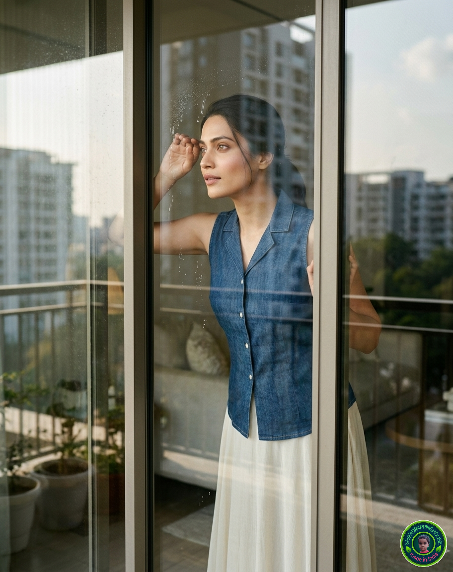 Premium Sleeveless Denim Jacket-Collar Top | Summer '26 Indo-Western Collection