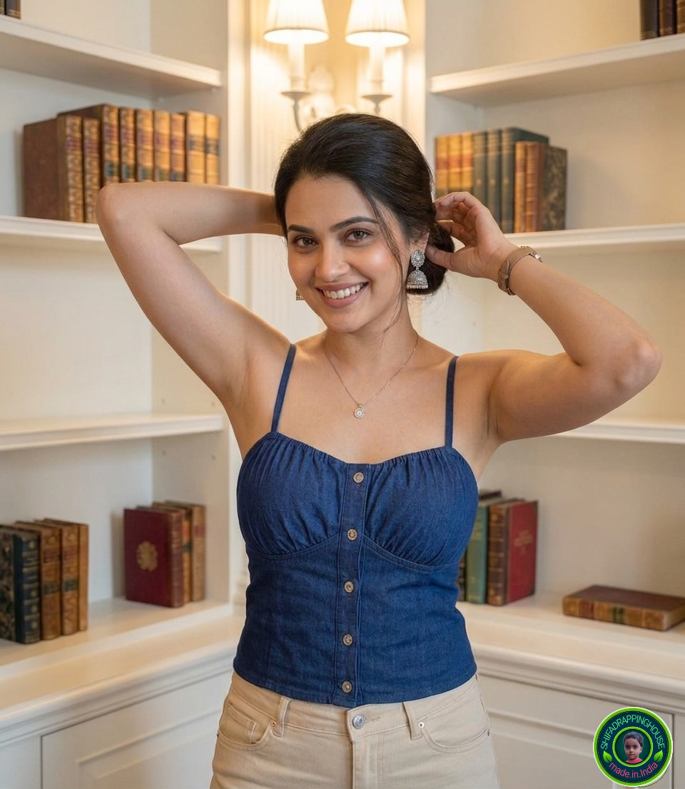 Summer Breeze Premium Navy Denim Cami Top – Luxury Indo-Western Silhouette with Adjustable Straps & Contrast Buttons