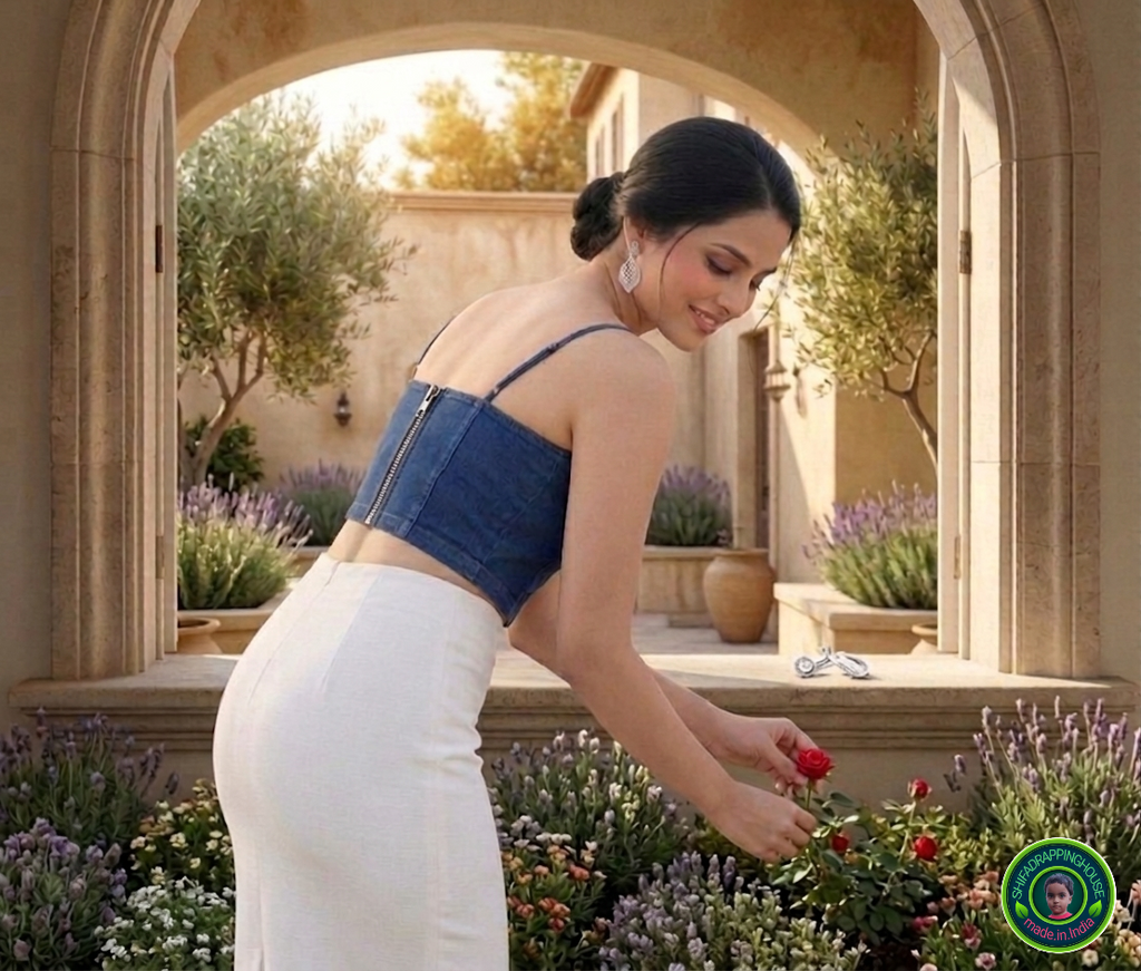 Premium Navy Blue Denim Halter Blouse | Luxury Summer Collection | Bold Metal Back Zipper