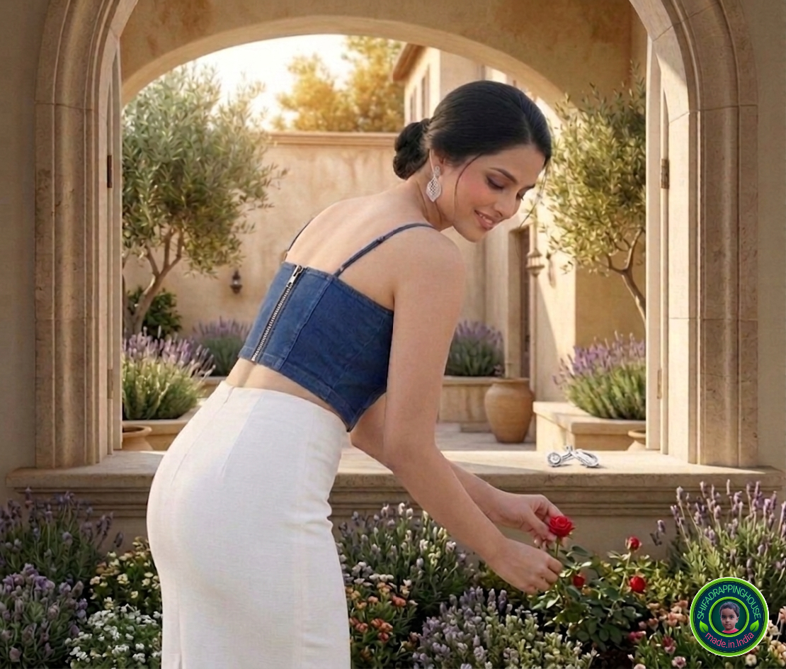 Premium Navy Blue Denim Halter Blouse | Luxury Summer Collection | Bold Metal Back Zipper