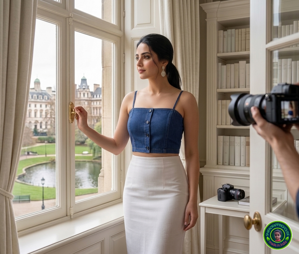 Premium Navy Blue Denim Halter Blouse | Luxury Summer Collection | Bold Metal Back Zipper