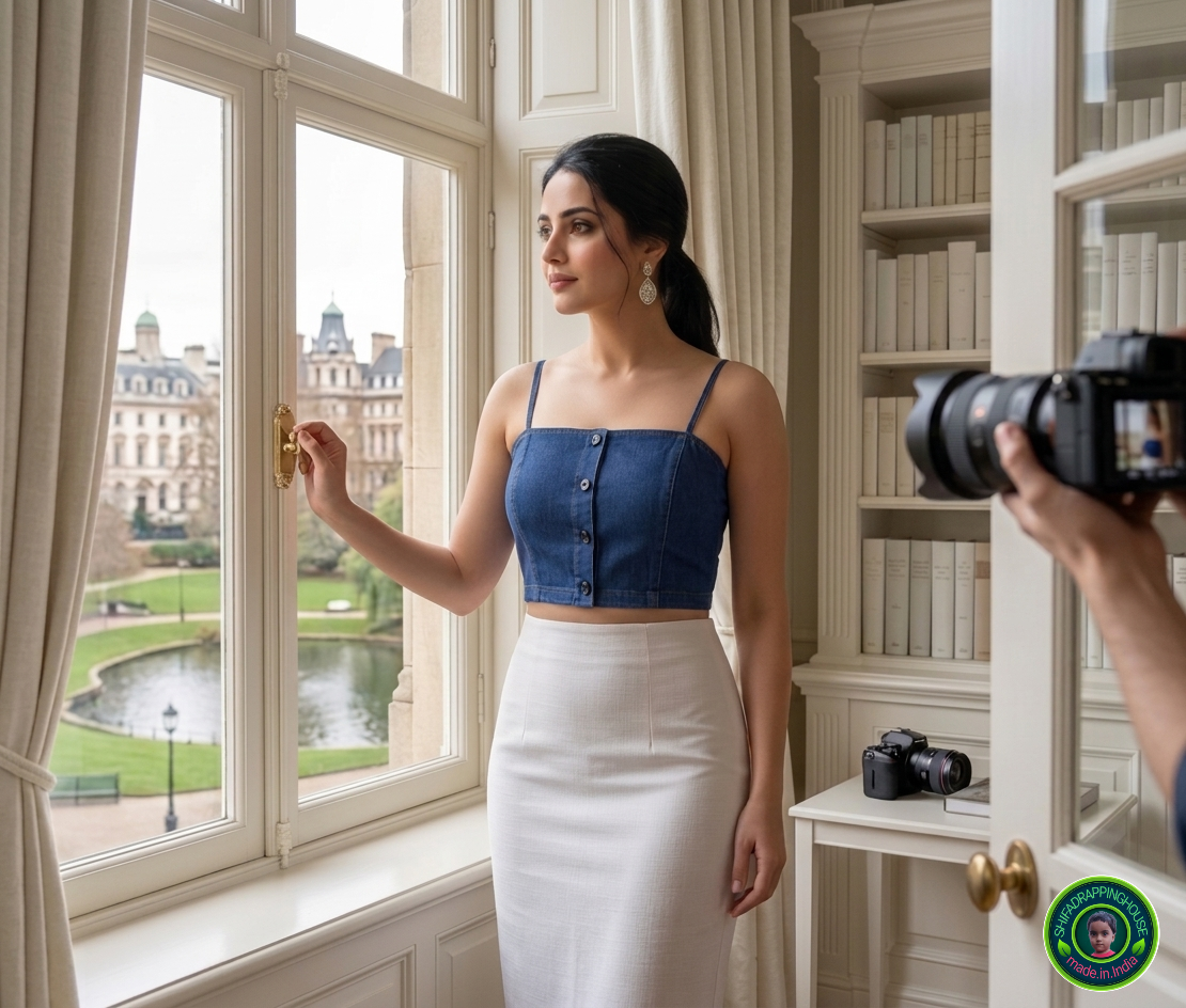 Premium Navy Blue Denim Halter Blouse | Luxury Summer Collection | Bold Metal Back Zipper