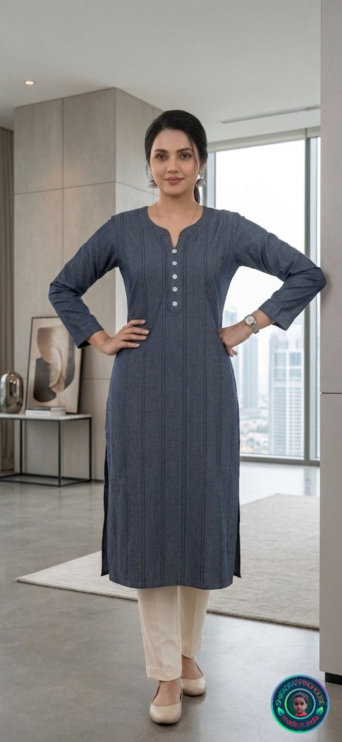 Elite Navy Denim Pintex Kurta | Handcrafted Flat-Lay Band Collar & Royal Textured Luxury Edition