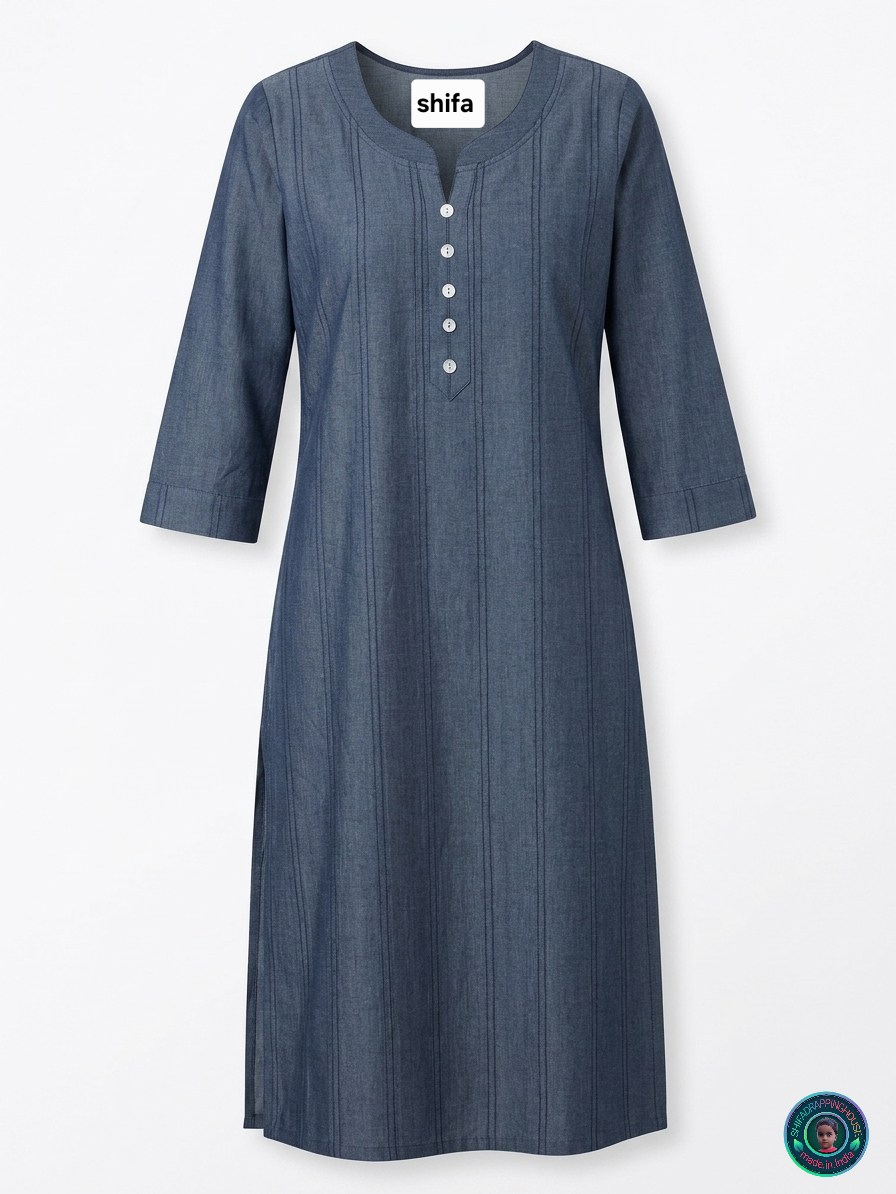 Elite Navy Denim Pintex Kurta | Handcrafted Flat-Lay Band Collar & Royal Textured Luxury Edition