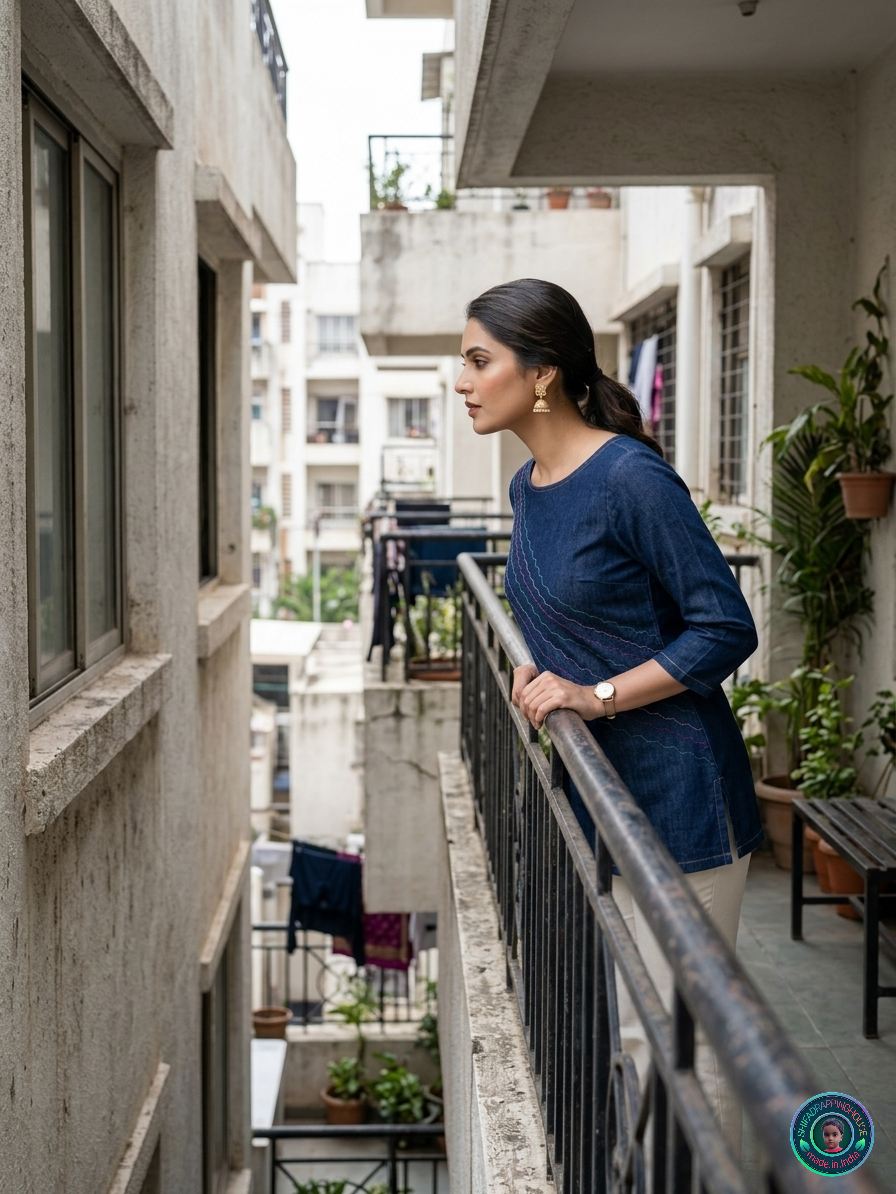 Royal Indigo Denim Boat-Neck Top | Handcrafted Anchoring Stitch Luxury Edition