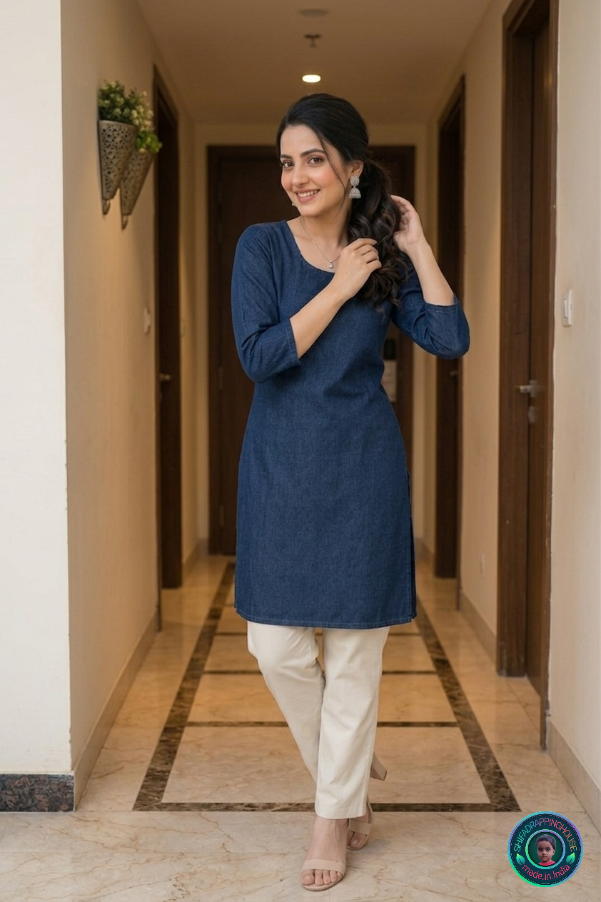 💎 Minimalist Navy Denim Kurta | Pure Fabric Pattern & Royal.Sober Luxury. Edition