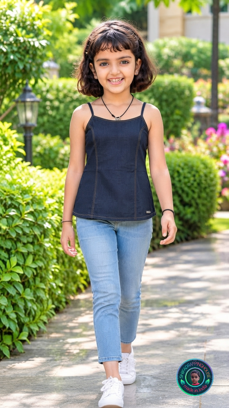 Stylish Sleeveless Denim Inner Camisole with Adjustable Straps - Mom & Daughter Matching
