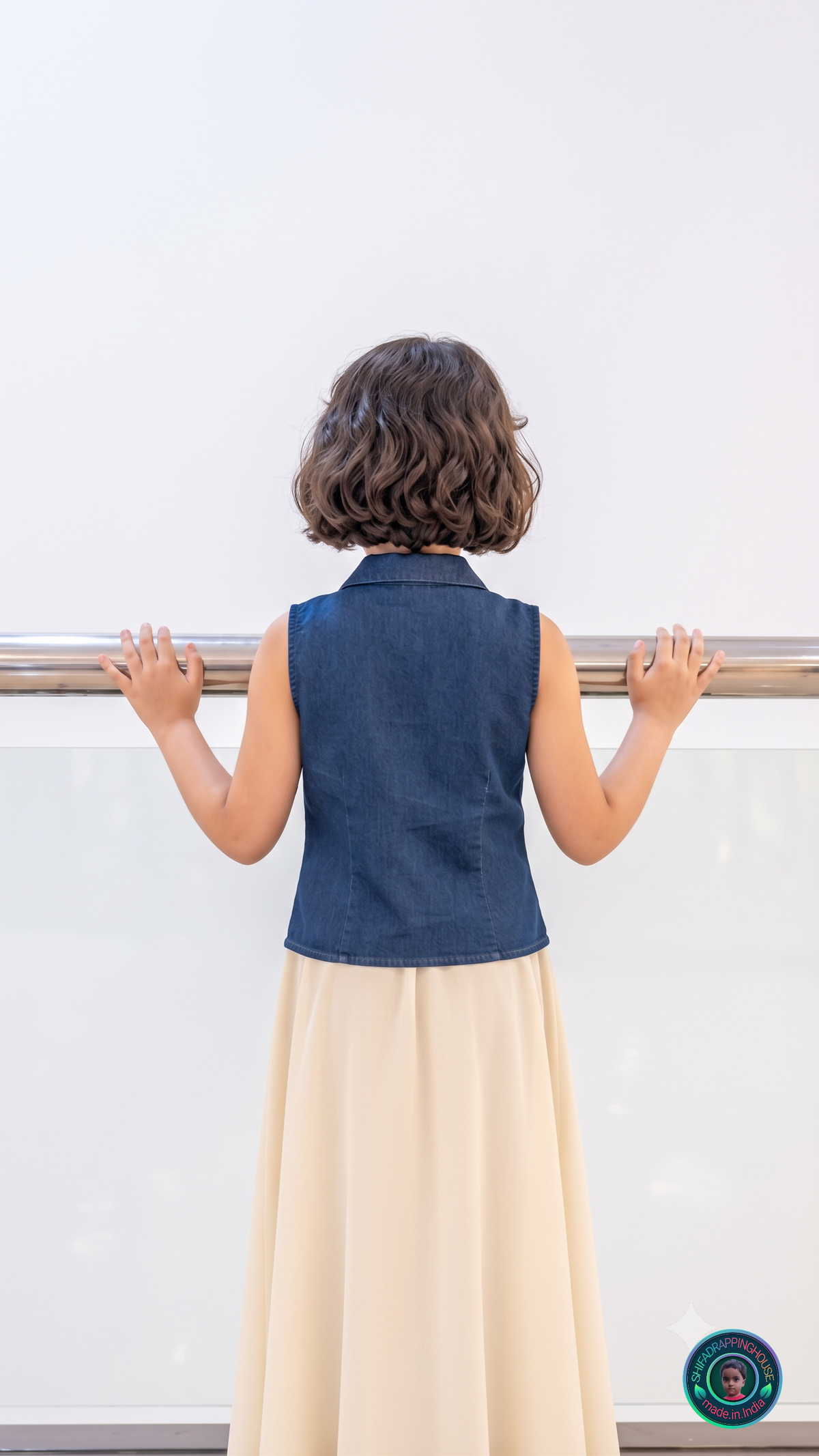 Premium Sleeveless Denim Jacket-Collar Top with Flowy Skirt | Summer Indo-Western Collection - Mom & Daughter Matching