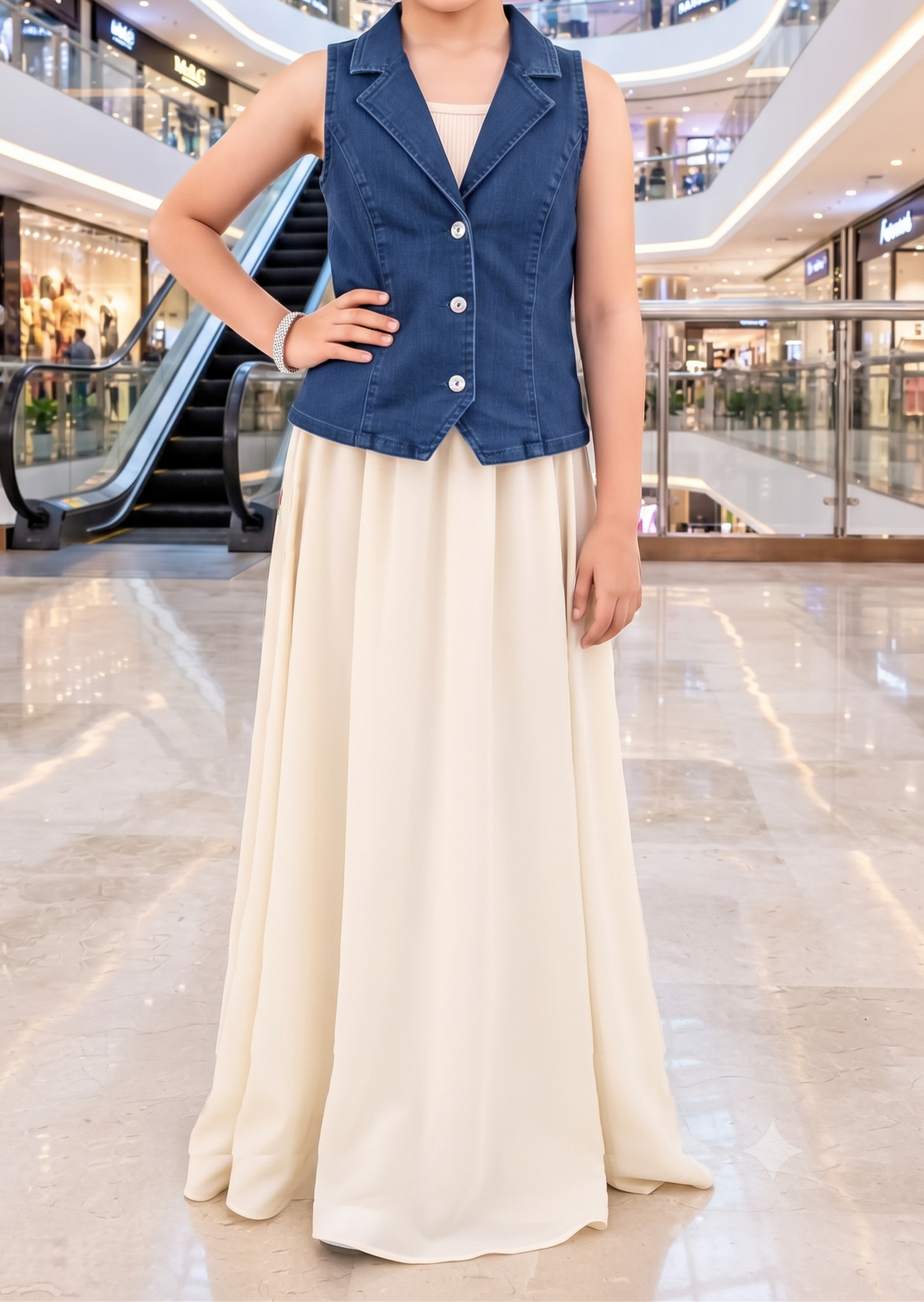Classic Kids Denim Sleeveless Waistcoat – Matching Princess Indo-Western Top (Mom & Daughter Collection)
