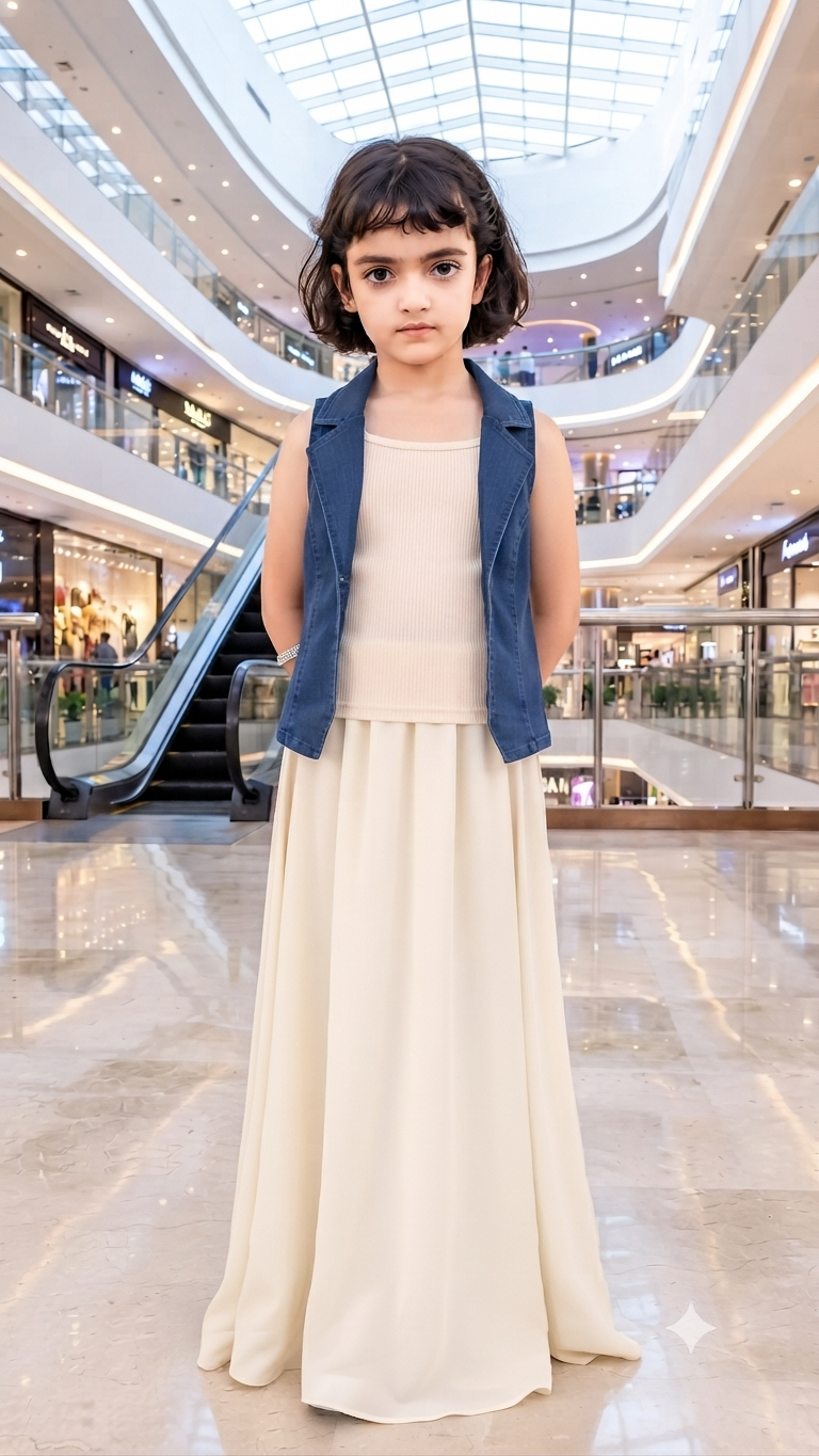 Classic Kids Denim Sleeveless Waistcoat – Matching Princess Indo-Western Top (Mom & Daughter Collection)