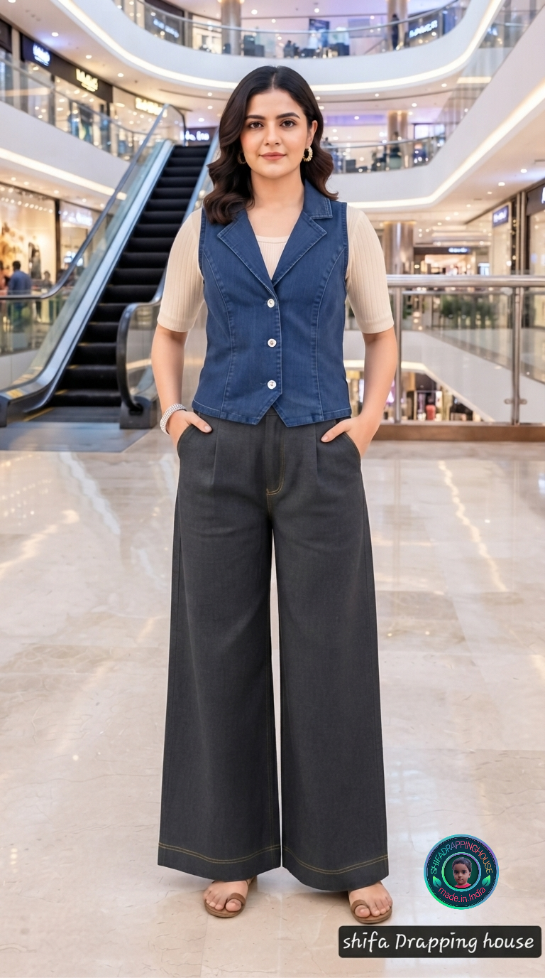 Classic Kids Denim Sleeveless Waistcoat – Matching Princess Indo-Western Top (Mom & Daughter Collection)