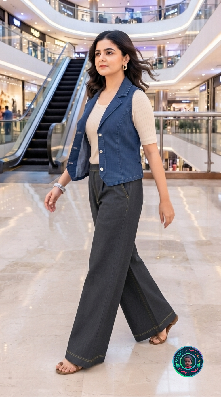 Classic Kids Denim Sleeveless Waistcoat – Matching Princess Indo-Western Top (Mom & Daughter Collection)