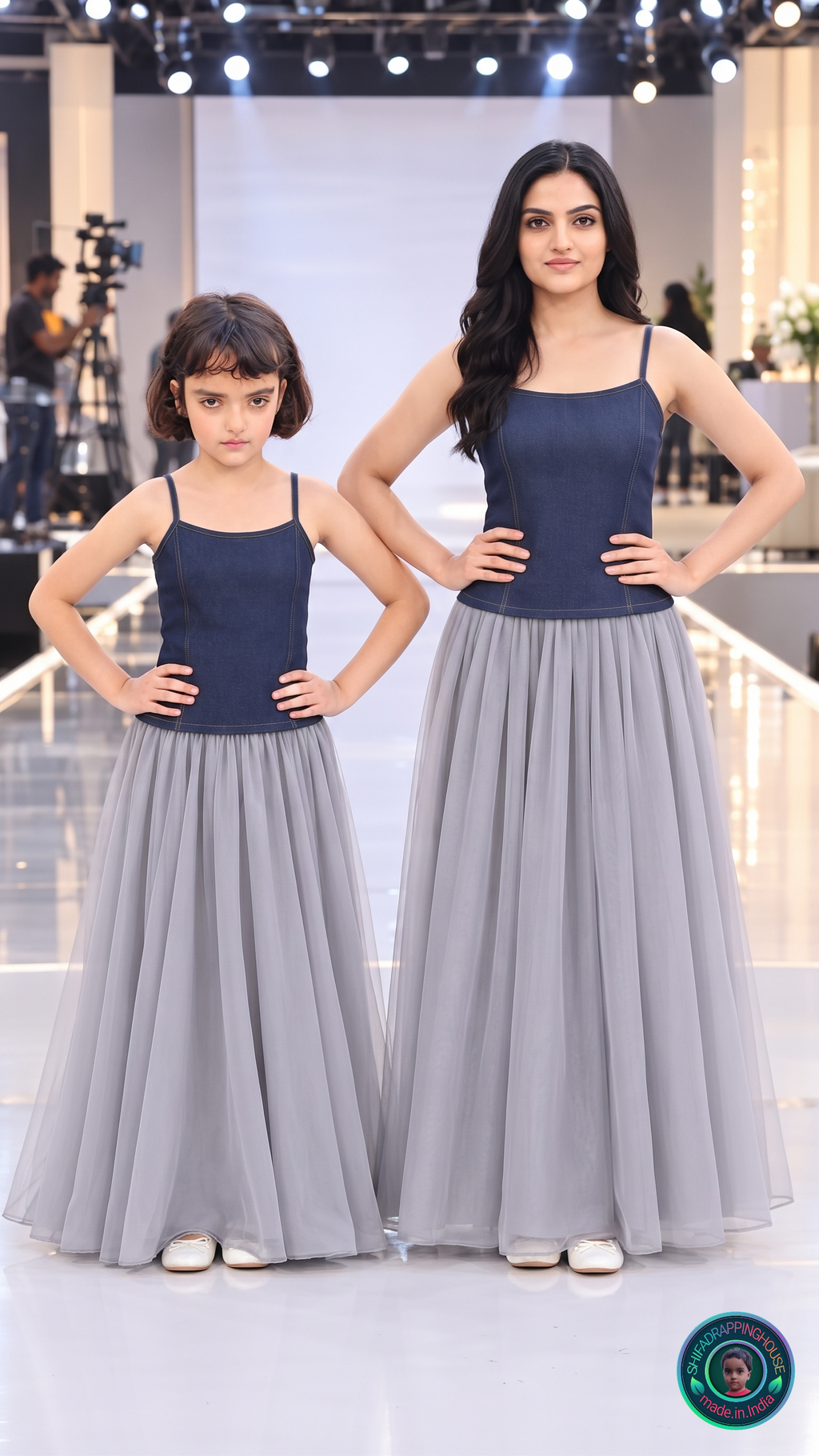 ShifaDrappinghouse Kids (Trendy): Premium Dark Wash Denim Spaghetti Strap Top – Sleek Slim Fit Camisole