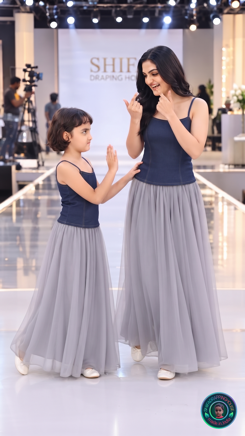 ShifaDrappinghouse Kids (Trendy): Premium Dark Wash Denim Spaghetti Strap Top – Sleek Slim Fit Camisole