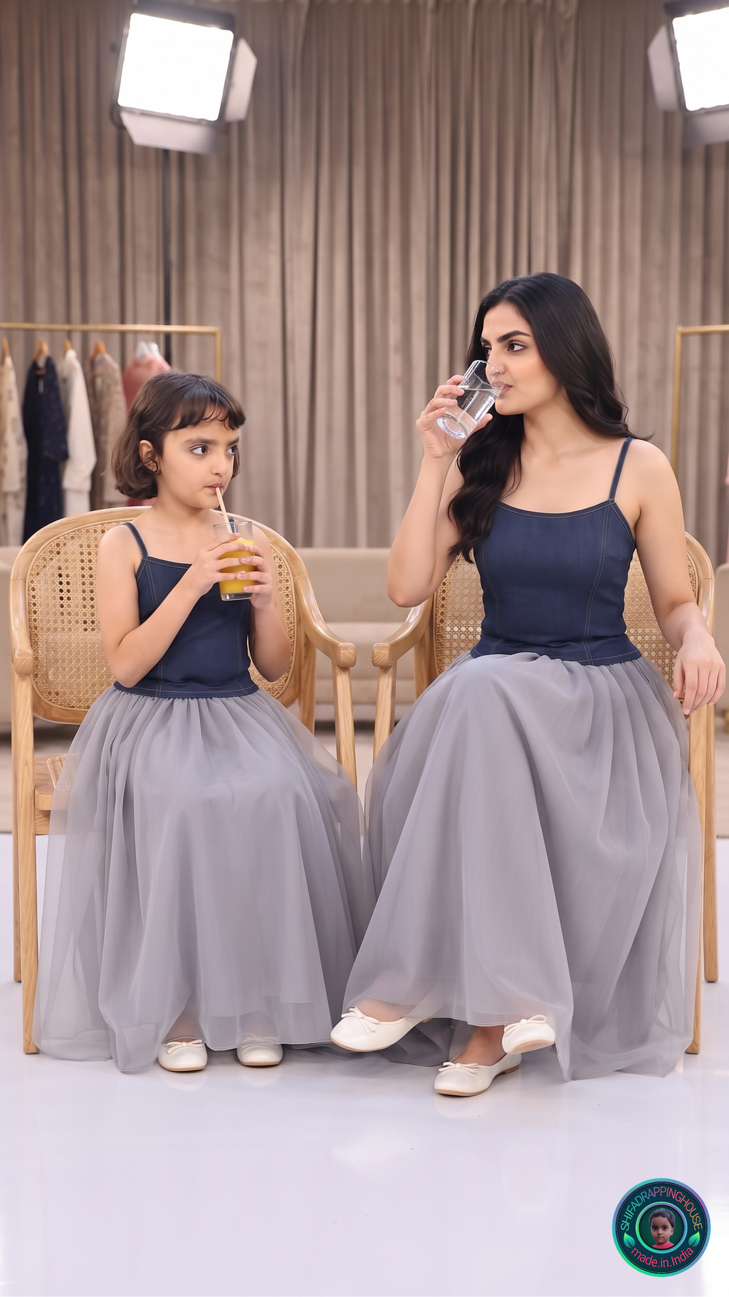 ShifaDrappinghouse Kids (Trendy): Premium Dark Wash Denim Spaghetti Strap Top – Sleek Slim Fit Camisole