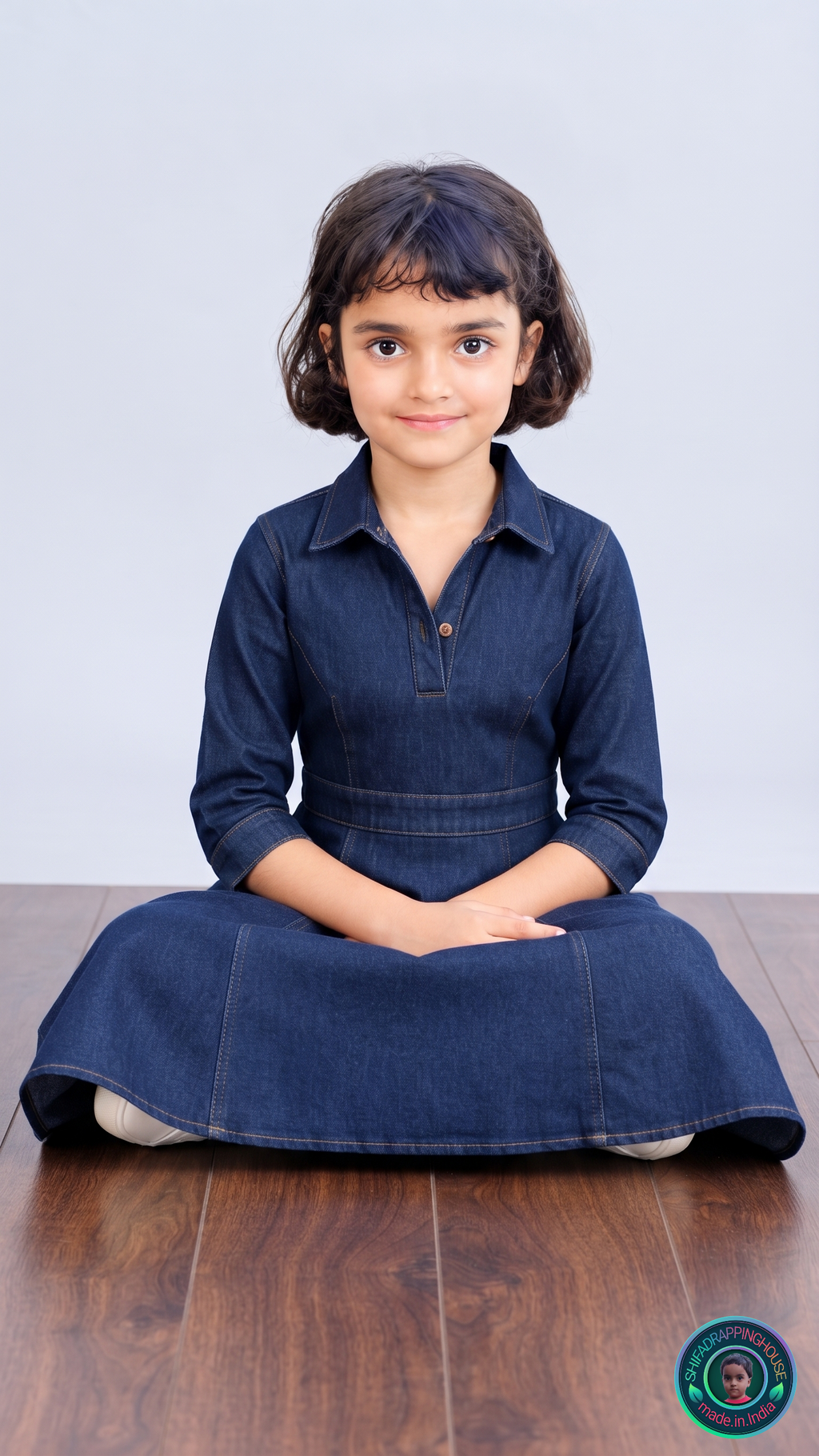 Premium Collared Denim Midi Dress – Classic Button & Belt Style