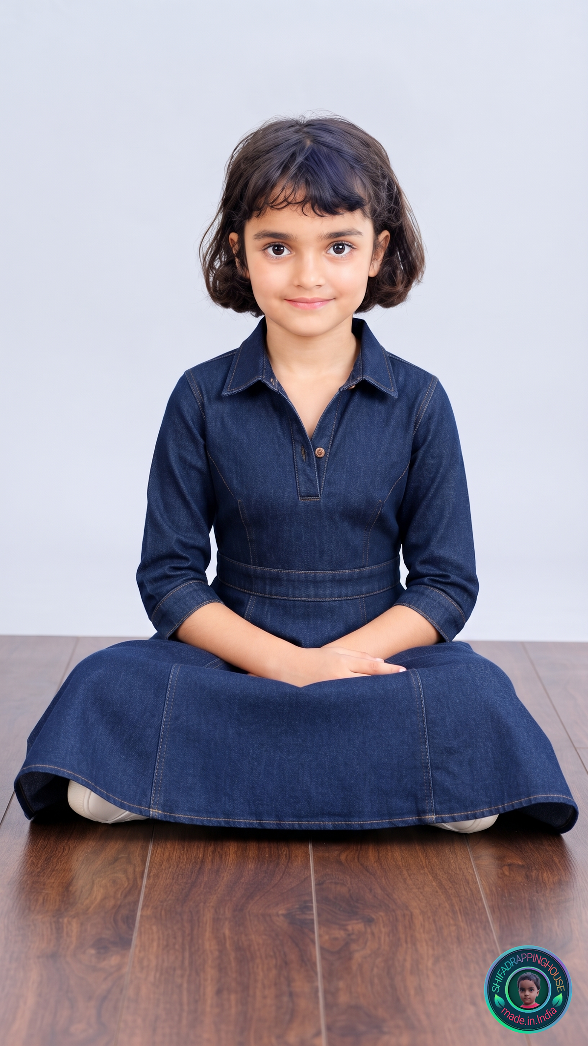 Premium Collared Denim Midi Dress – Classic Button & Belt Style