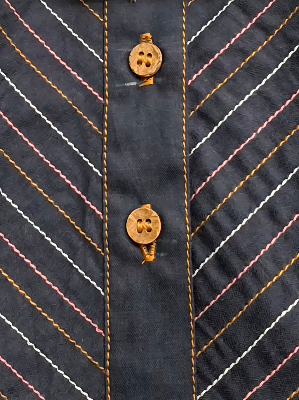 Premium Denim Straight Kurti - Thread-work Yoke with Wooden Buttons