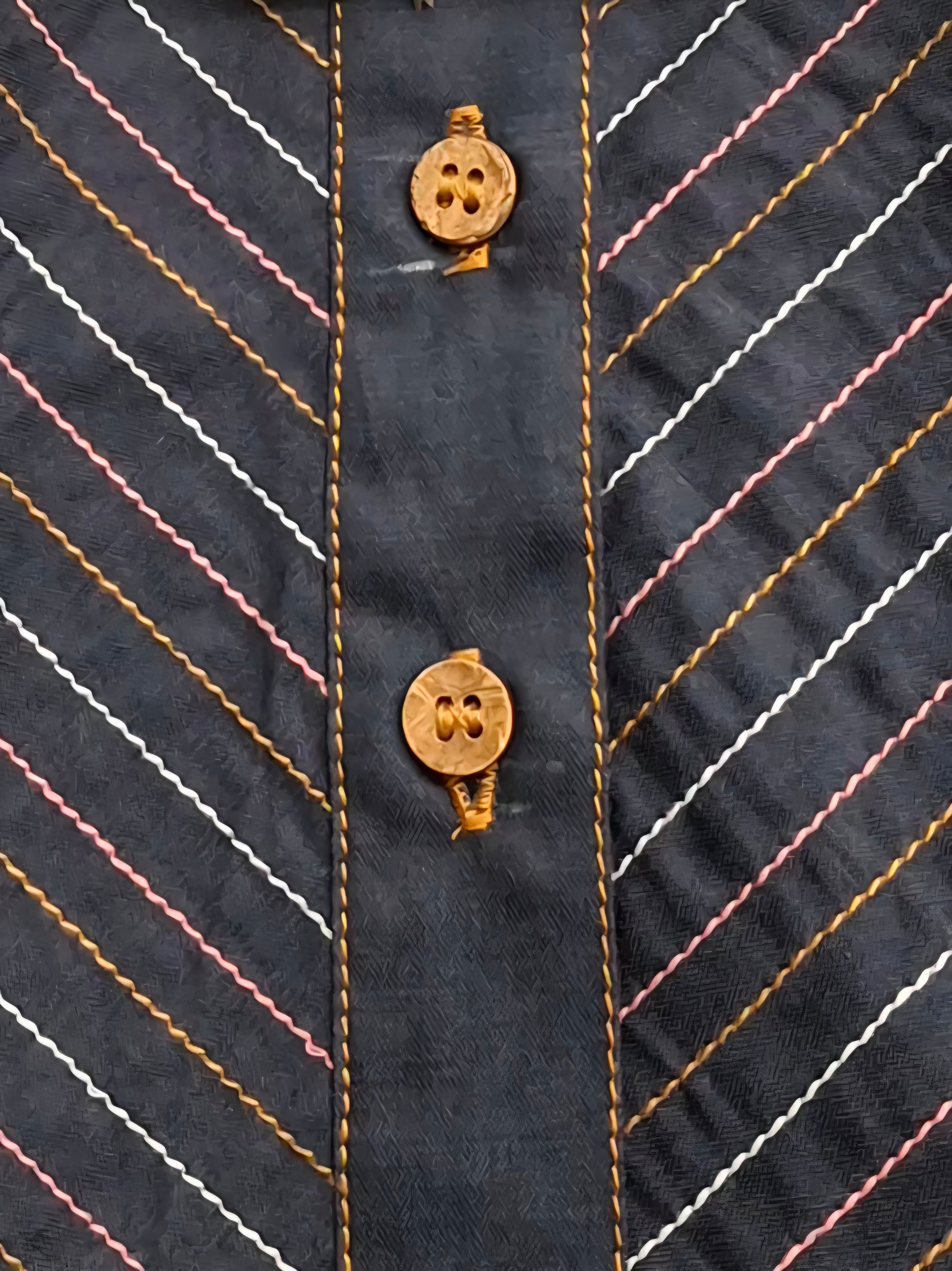 Premium Denim Straight Kurti - Thread-work Yoke with Wooden Buttons