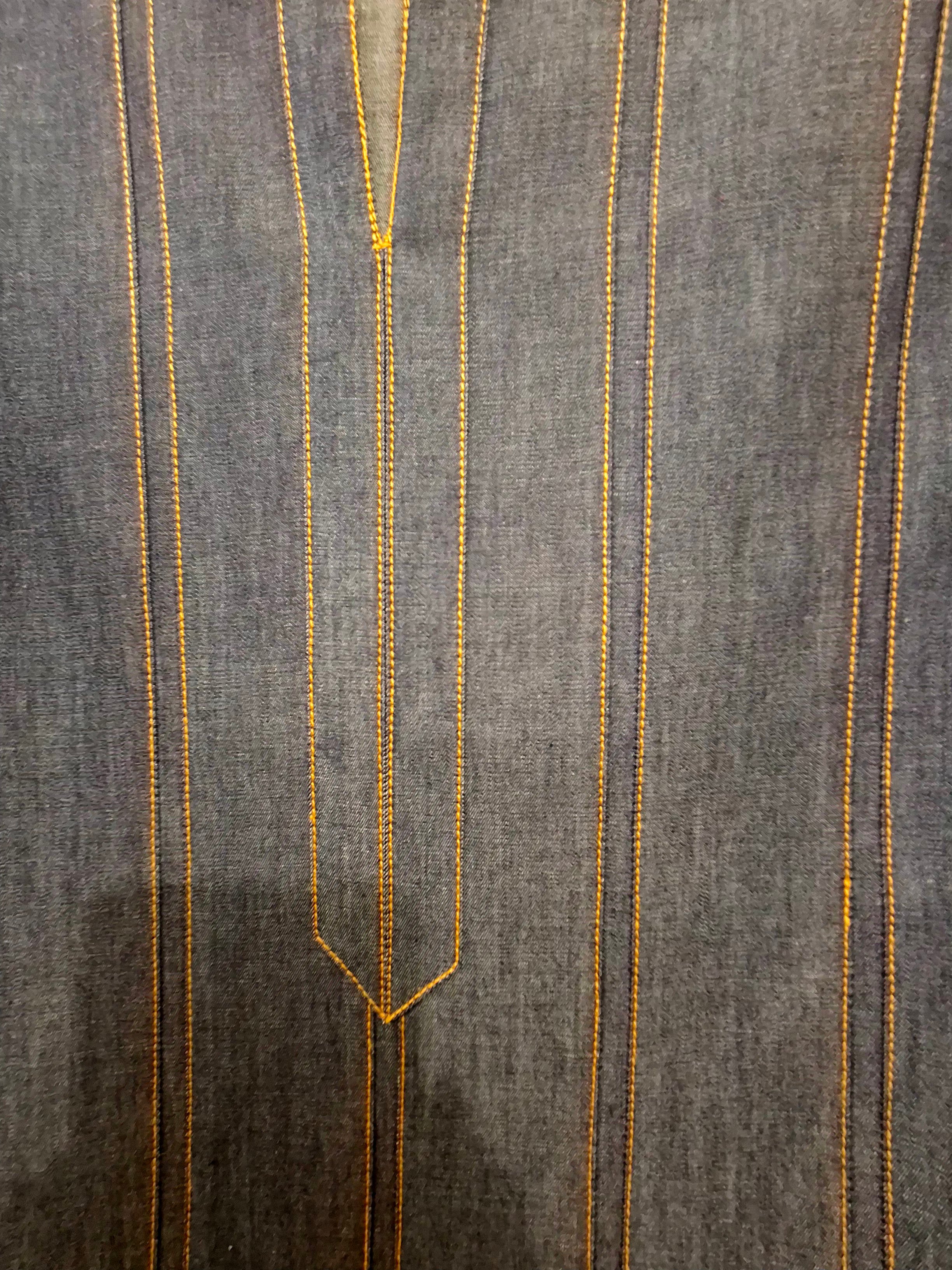 Premium Indigo Blue Denim Kurti with Vertical Gold Stitching