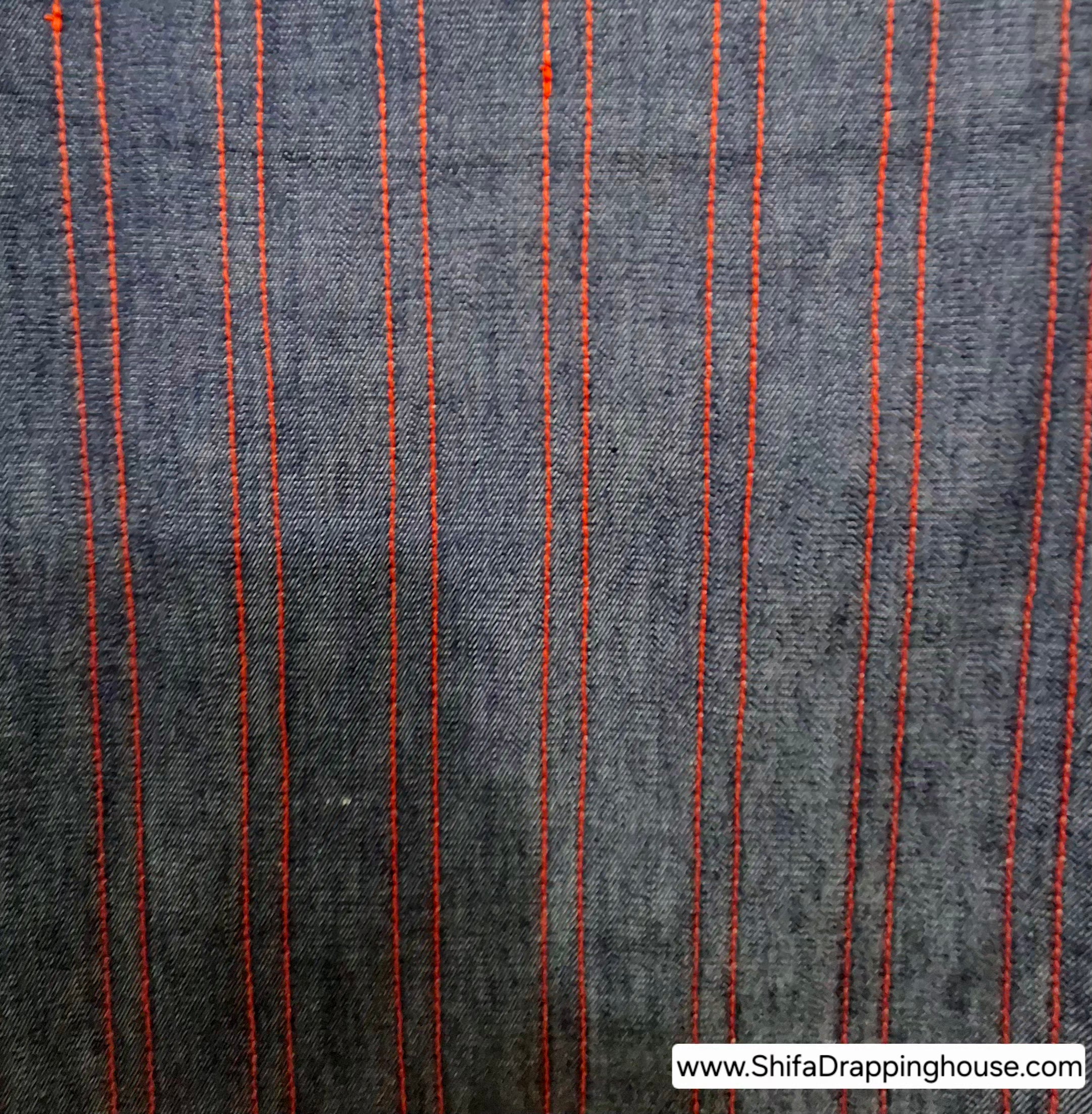 Shifa Draping House: Contrast Thread Straight Kurti. Denim Premium Indigo