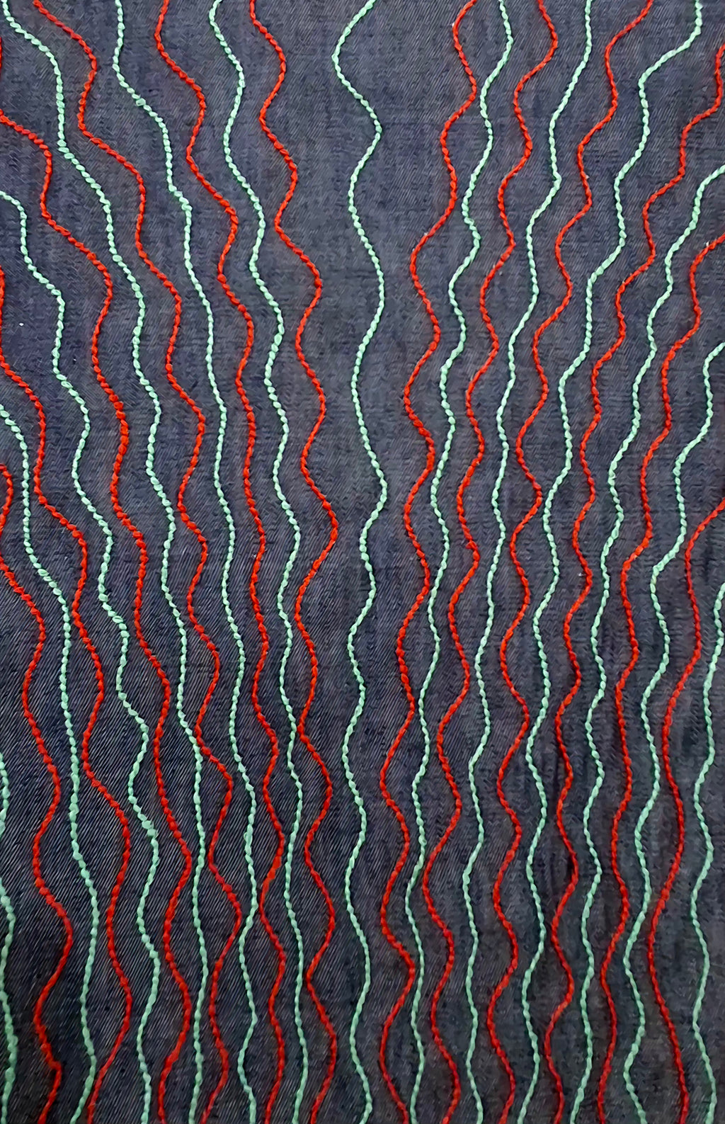 ShifaDrappinghouse.Women's Indigo Denim Maxi Gown with Vibrant Red & Turquoise Embroidery