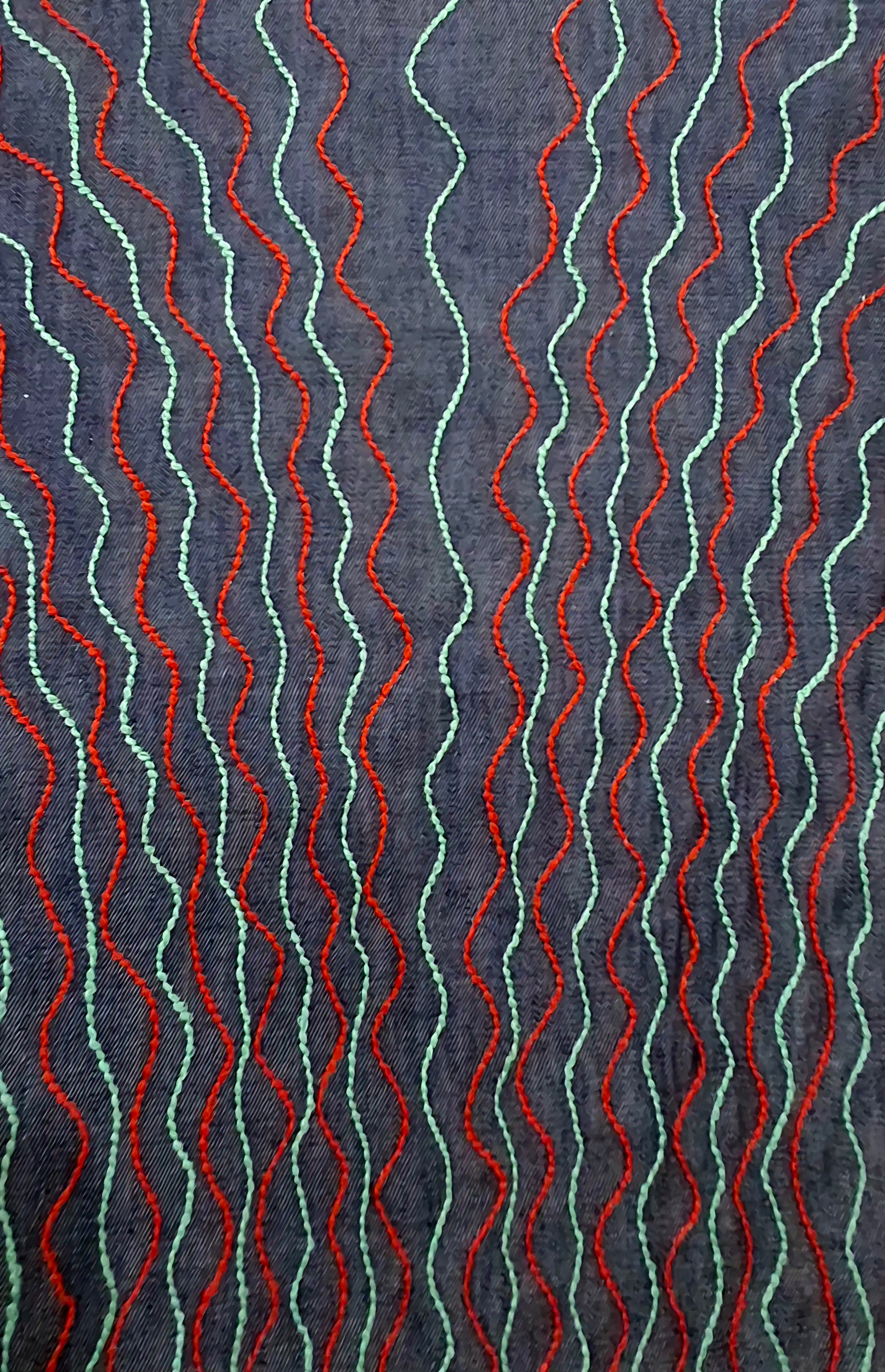 ShifaDrappinghouse.Women's Indigo Denim Maxi Gown with Vibrant Red & Turquoise Embroidery