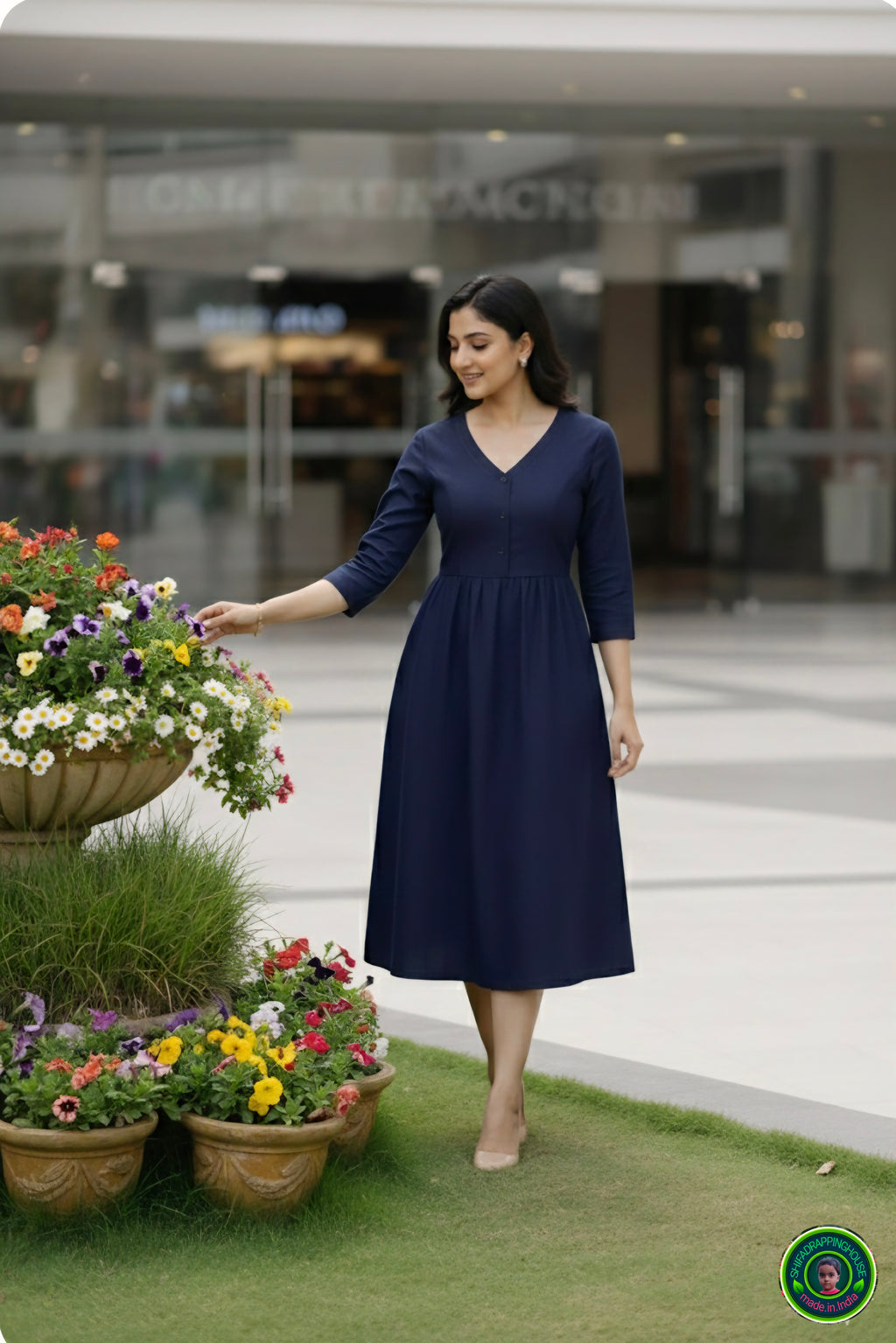 Shifa Drapping House: Indo-Western Denim Midi with Gathered Waist & Pockets