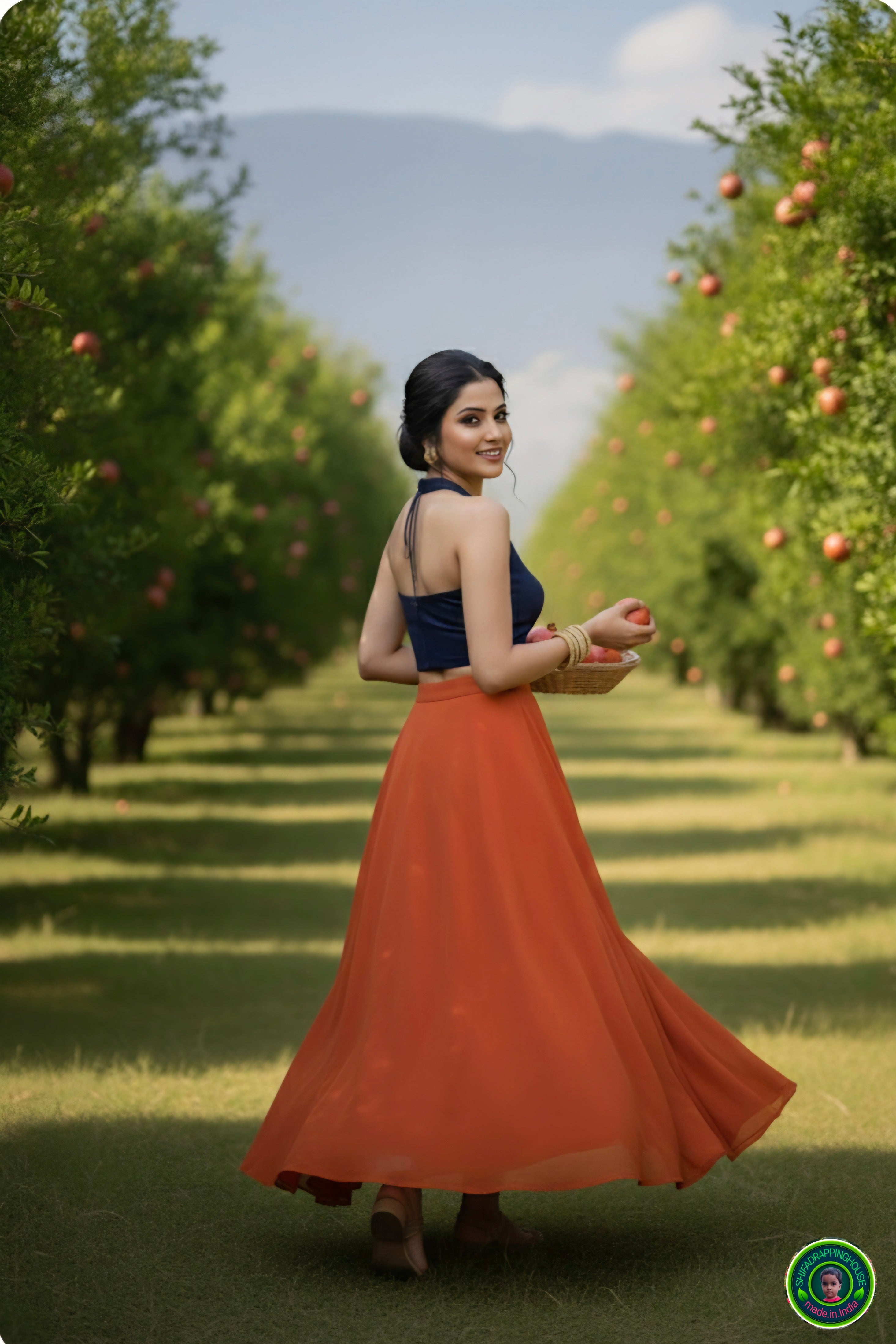 Premium Navy Blue Denim Alternate Halter Blouse – Luxury Princess Cut Indo-Western Top with Elegant Back Hook Opening