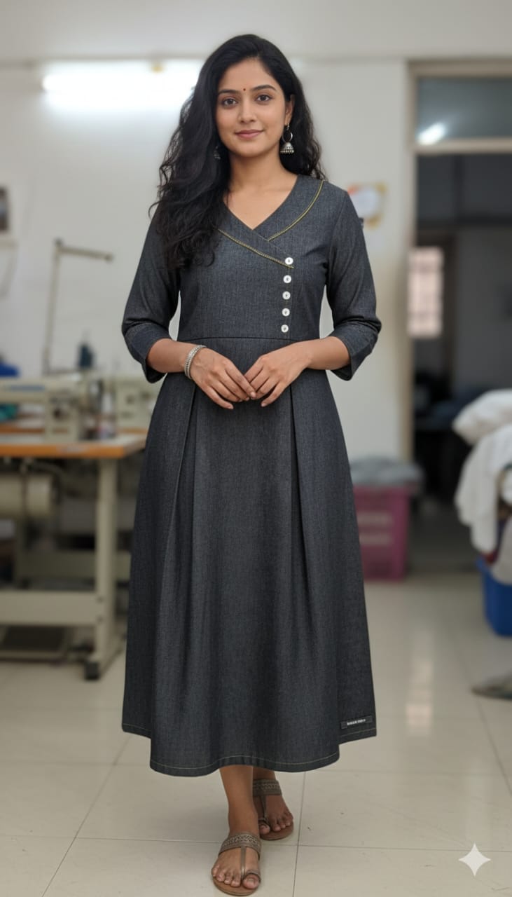 Stylish Office & Casual Wear Grey A-Line Dress with Button Detail