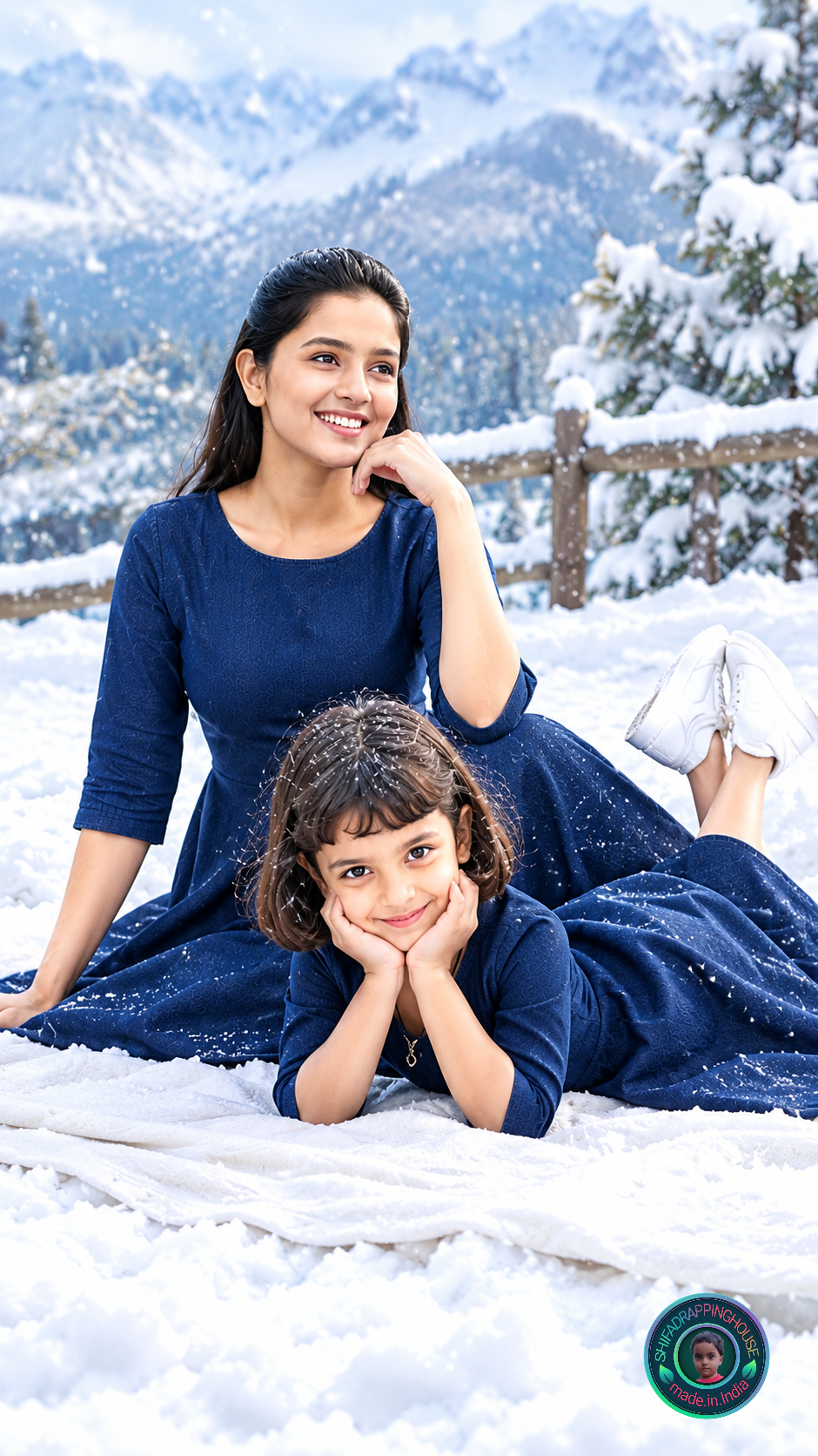 Elite Navy Blue Denim A-Line Midi Dress with Concealed Back Zipper & Side Pockets