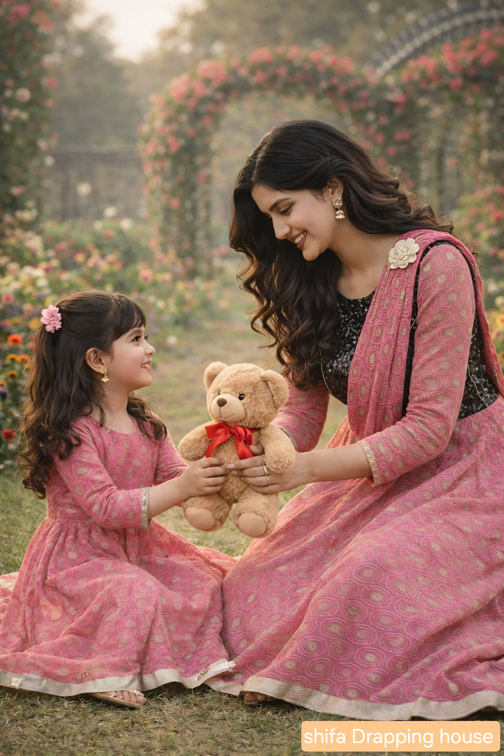 Designer Party Wear Gown - Pink & Black Sequin Hosiery Anarkali with Drape