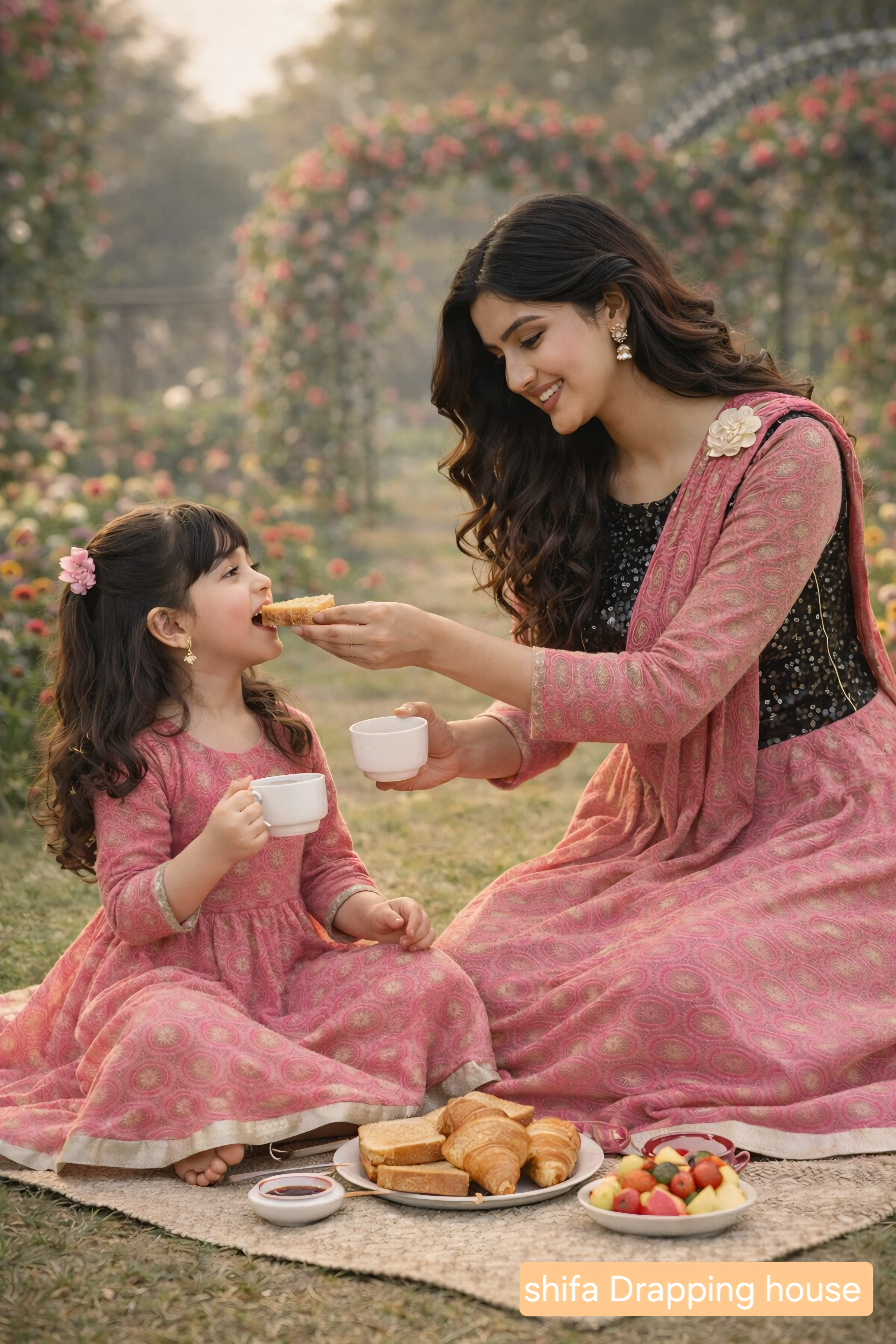 Designer Party Wear Gown - Pink & Black Sequin Hosiery Anarkali with Drape