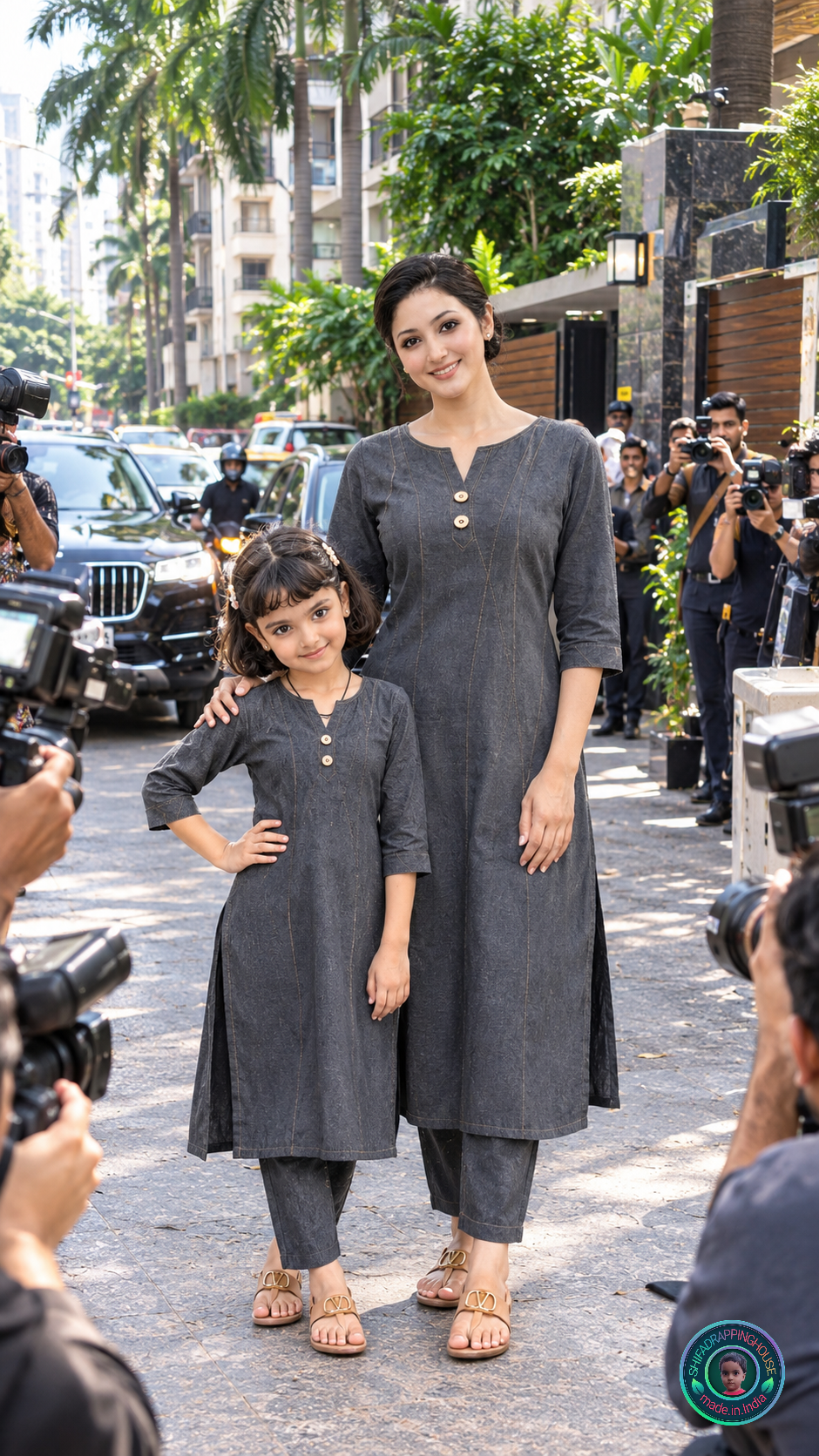 Kids Designer Black Denim Kurti with Contrast Stitching & Side Slits