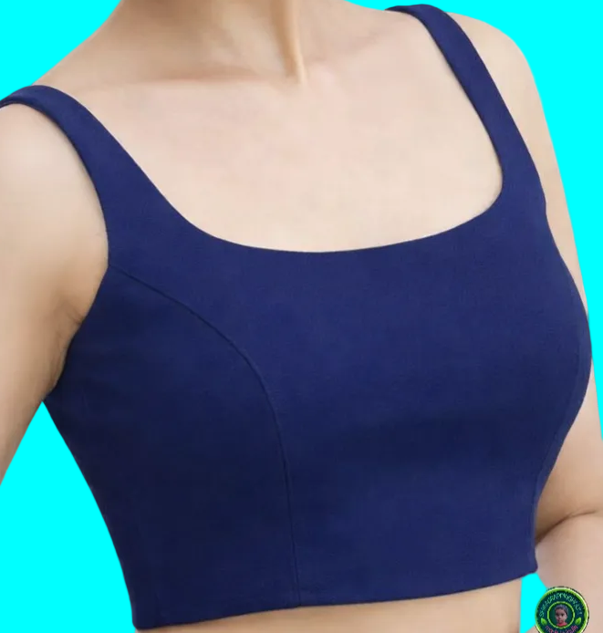 Premium Navy Blue Denim Square Neck Crop Blouse – Sleeveless Indo-Western Top (Padded & Lined)