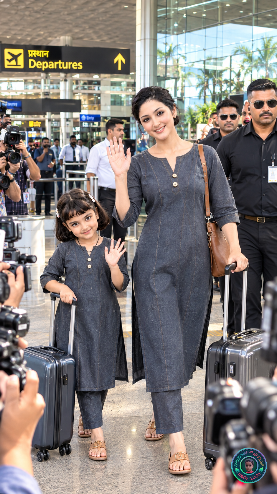 Kids Designer Black Denim Kurti with Contrast Stitching & Side Slits