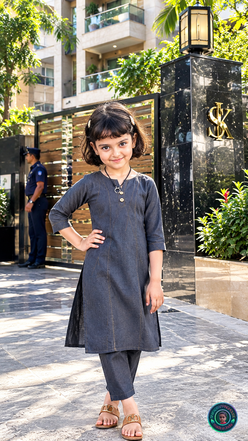 Kids Designer Black Denim Kurti with Contrast Stitching & Side Slits
