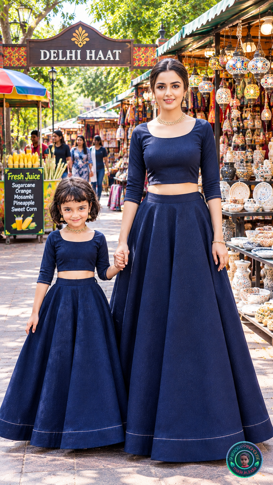 Architectural Soft Denim Indo-Western Lehenga Set – The No-Embroidery Challenge Edition (Mom & Daughter Matching)